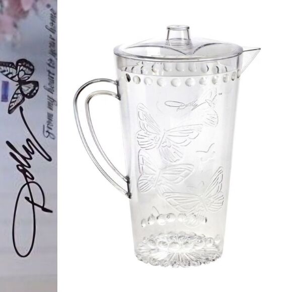 Dolly Parton Clear Butterfly Embossed Pitcher w/Lid - Picture 1 of 7